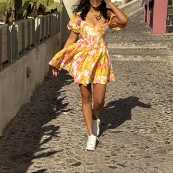 sweet bloom cotton eyelet shift dress Meadow Midi Color:All pink Ana Radu Rose Appliqué Model is 59 and MasterSku:KA6MD9P7